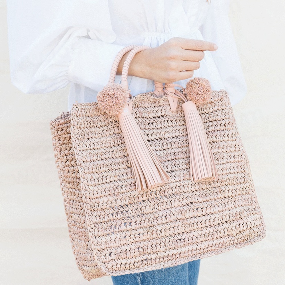 { Loeffler Randall } Straw Travel Tote in Pink - Picture 2 of 8